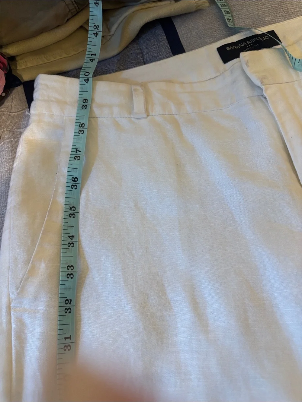 Banana Republic White Martin Fit Linen Trousers with Inner Lining